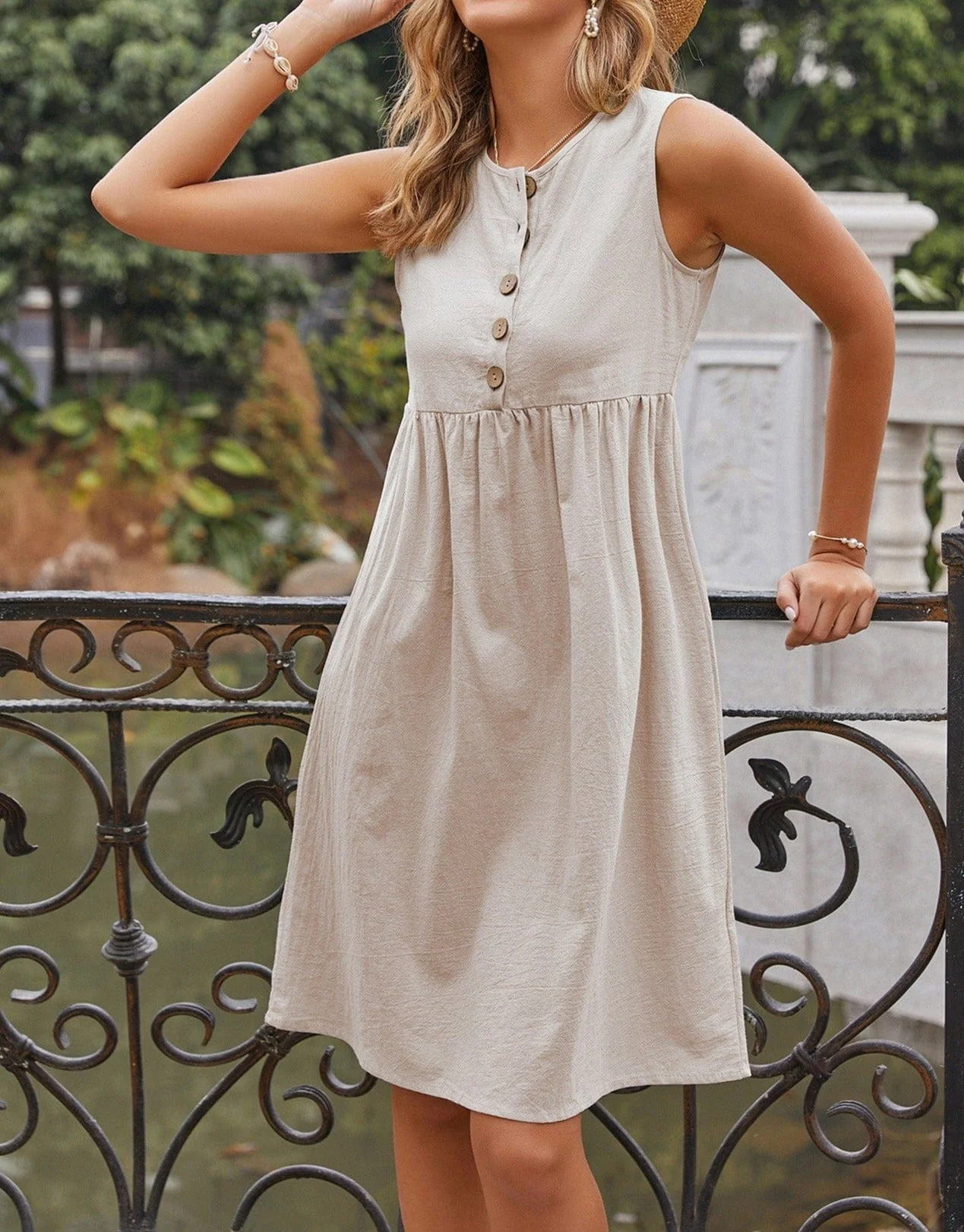Empire Gathered Button Detail Dress - Image 25