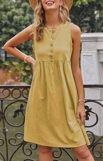 Empire Gathered Button Detail Dress - Image 8