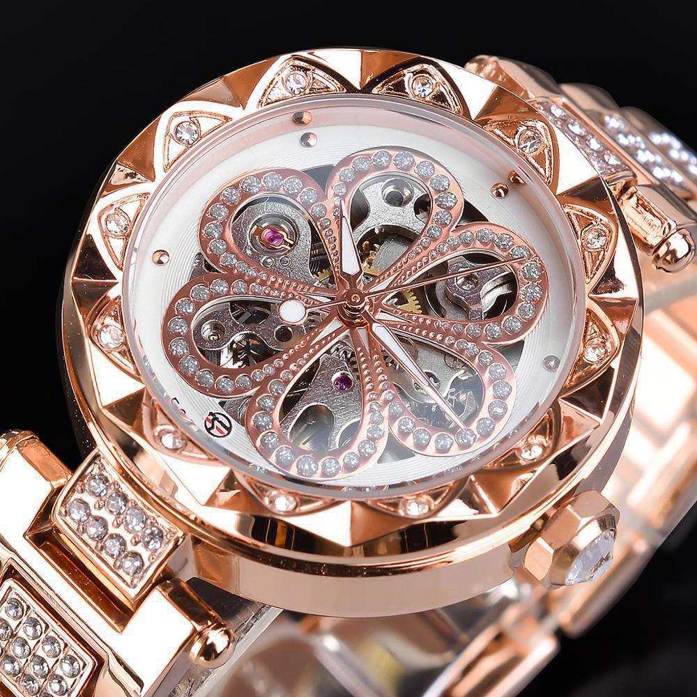 European And American Ladies Casual Rhinestone Hollow Mechanical Waterproof
