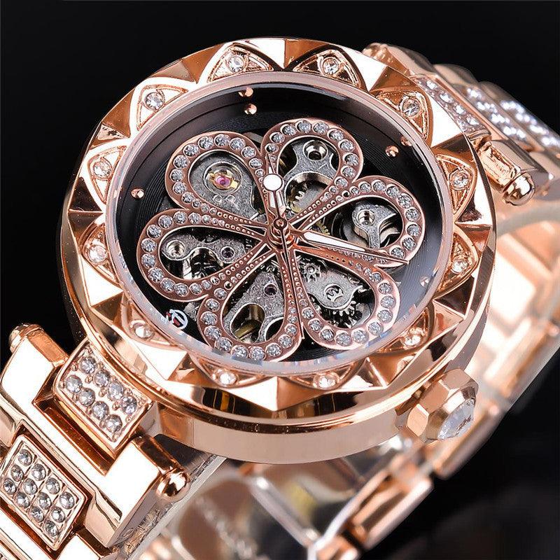European And American Ladies Casual Rhinestone Hollow Mechanical Waterproof - Image 2