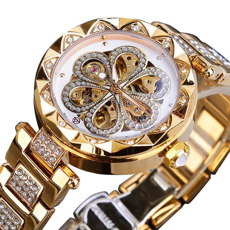 European And American Ladies Casual Rhinestone Hollow Mechanical Waterproof - Image 4