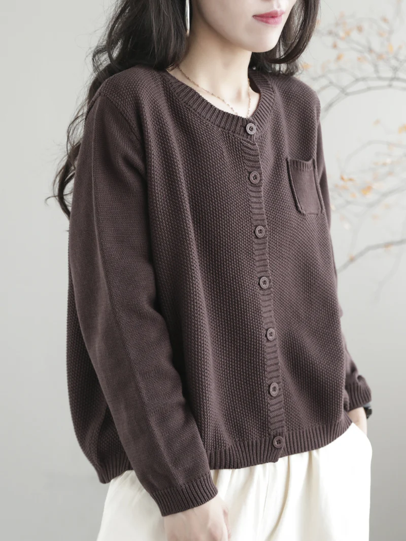 Women Casual Cardigan Long Sleeves Loose Knitted Button Pocket Jacket - Image 3