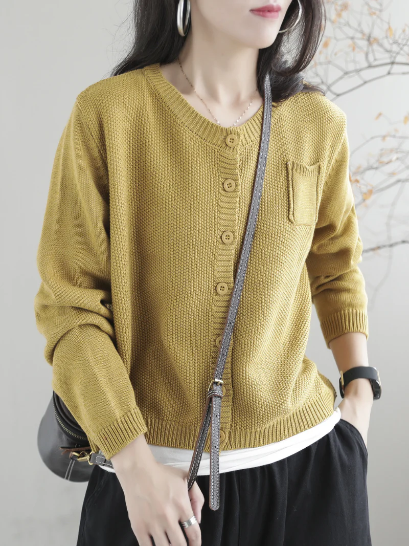 Women Casual Cardigan Long Sleeves Loose Knitted Button Pocket Jacket - Image 4