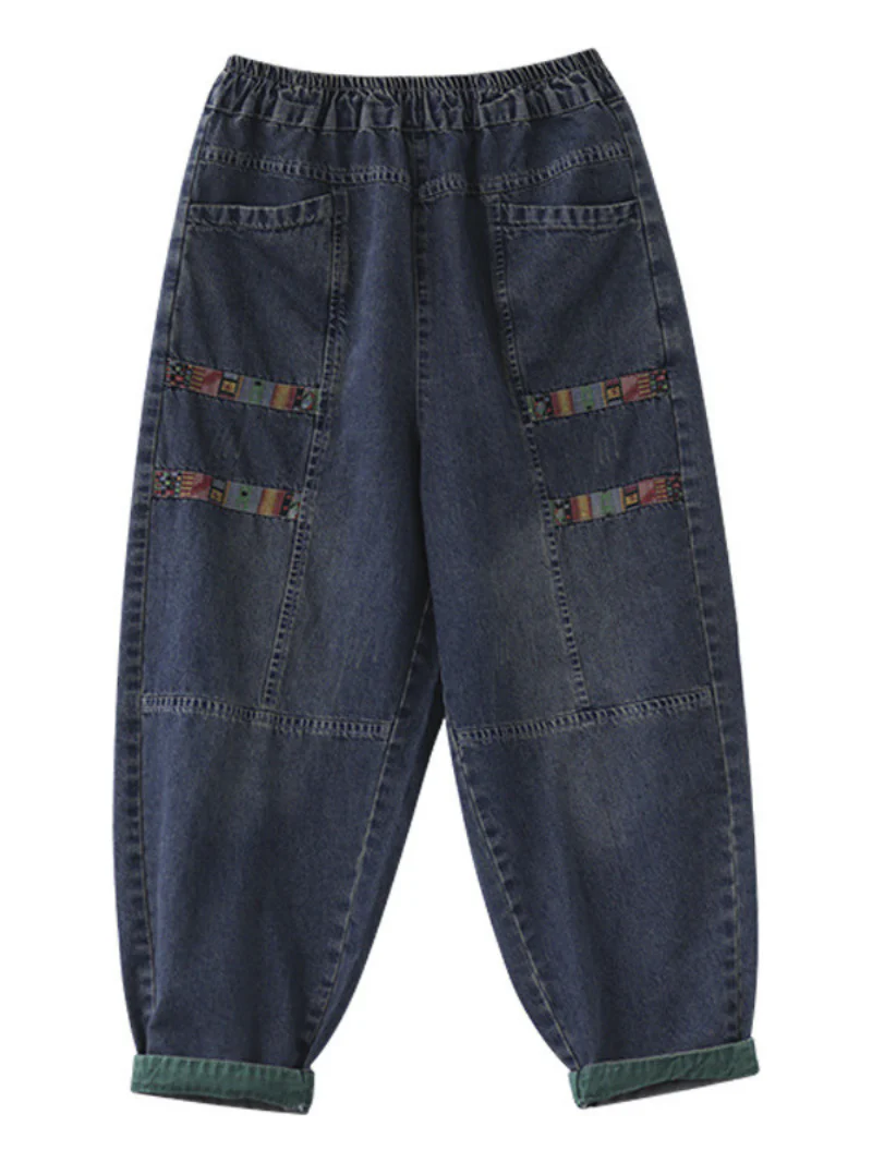 Spring and Autumn Casual Denim Loose patch Harem Bottom Pants - Image 2