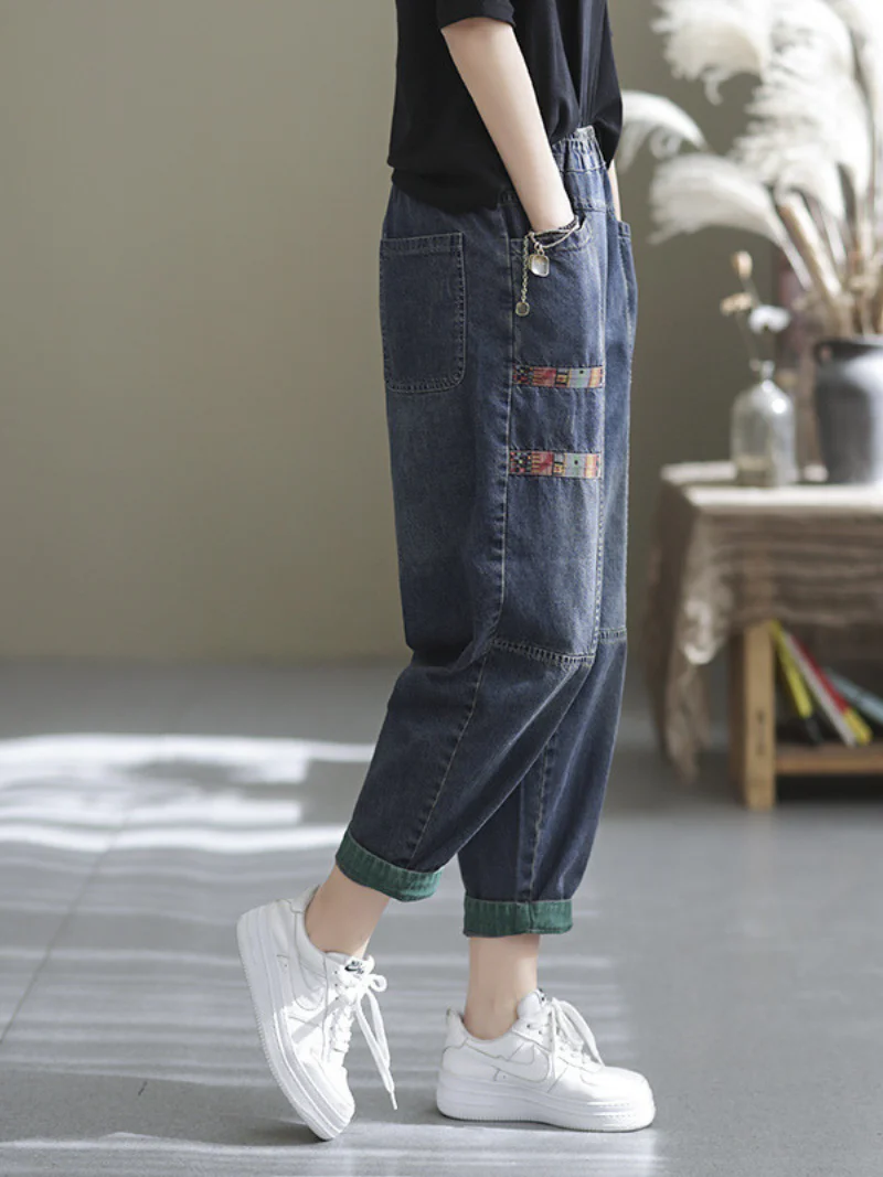 Spring and Autumn Casual Denim Loose patch Harem Bottom Pants - Image 6