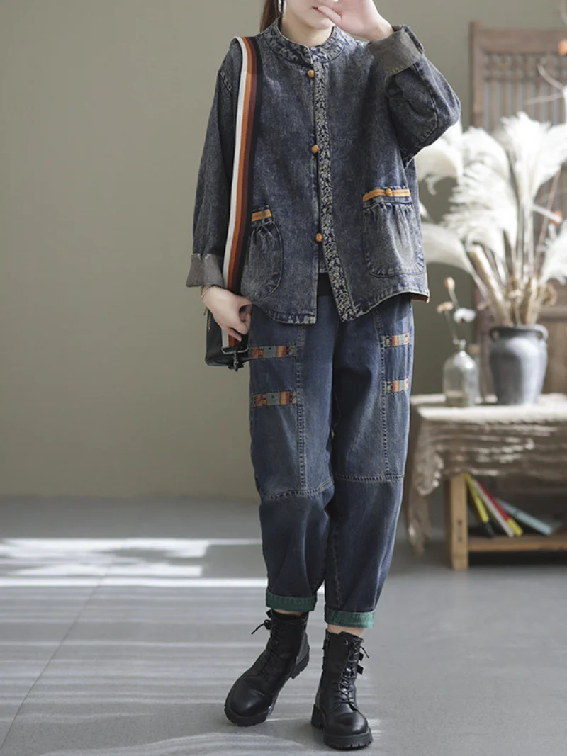 Spring and Autumn Casual Denim Loose patch Harem Bottom Pants - Image 7