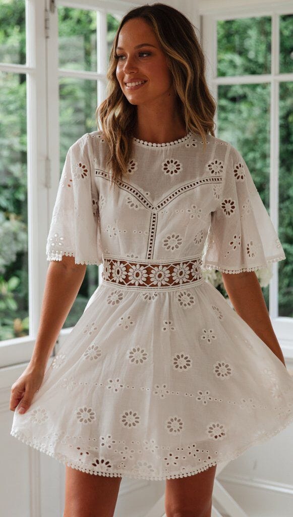 Eyelet Flutter Sleeve Boho Dress - Image 3