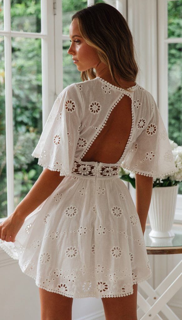 Eyelet Flutter Sleeve Boho Dress - Image 4