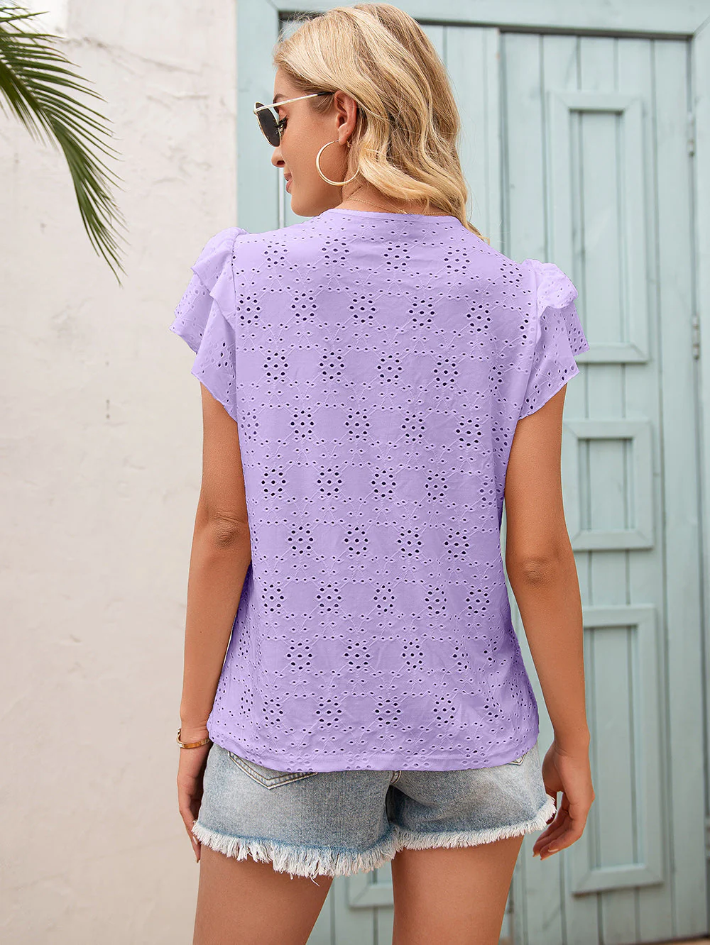 Eyelet Ruffle Sleeve Tie Blouse - Image 13