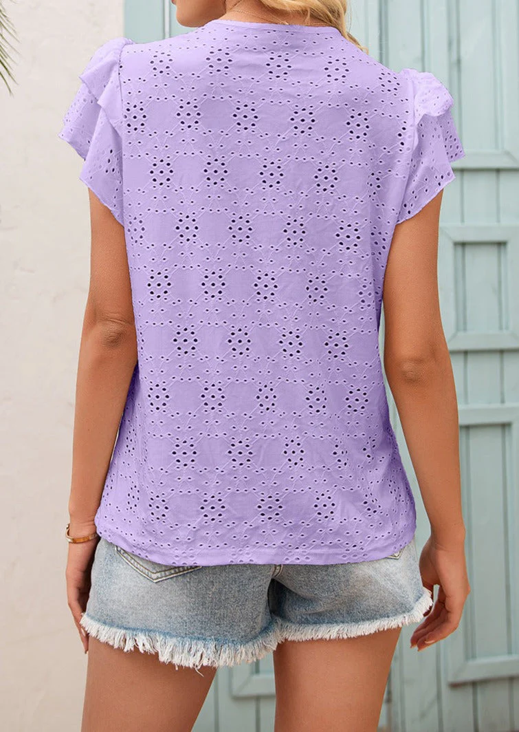Eyelet Ruffle Sleeve Tie Blouse - Image 16