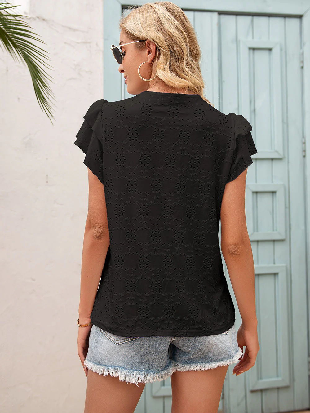 Eyelet Ruffle Sleeve Tie Blouse - Image 18