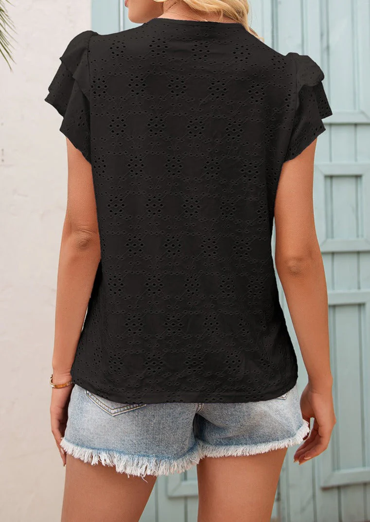 Eyelet Ruffle Sleeve Tie Blouse - Image 20