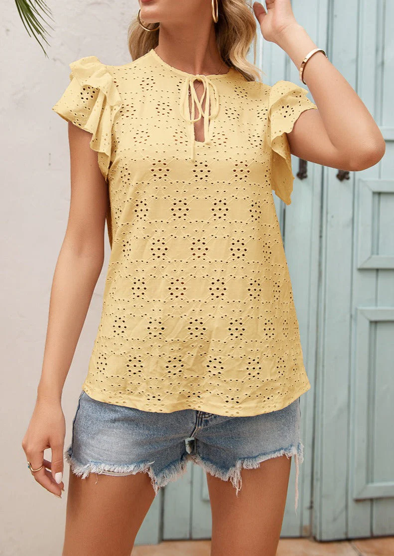 Eyelet Ruffle Sleeve Tie Blouse - Image 21
