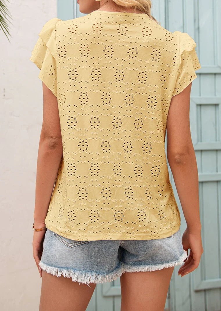 Eyelet Ruffle Sleeve Tie Blouse - Image 22