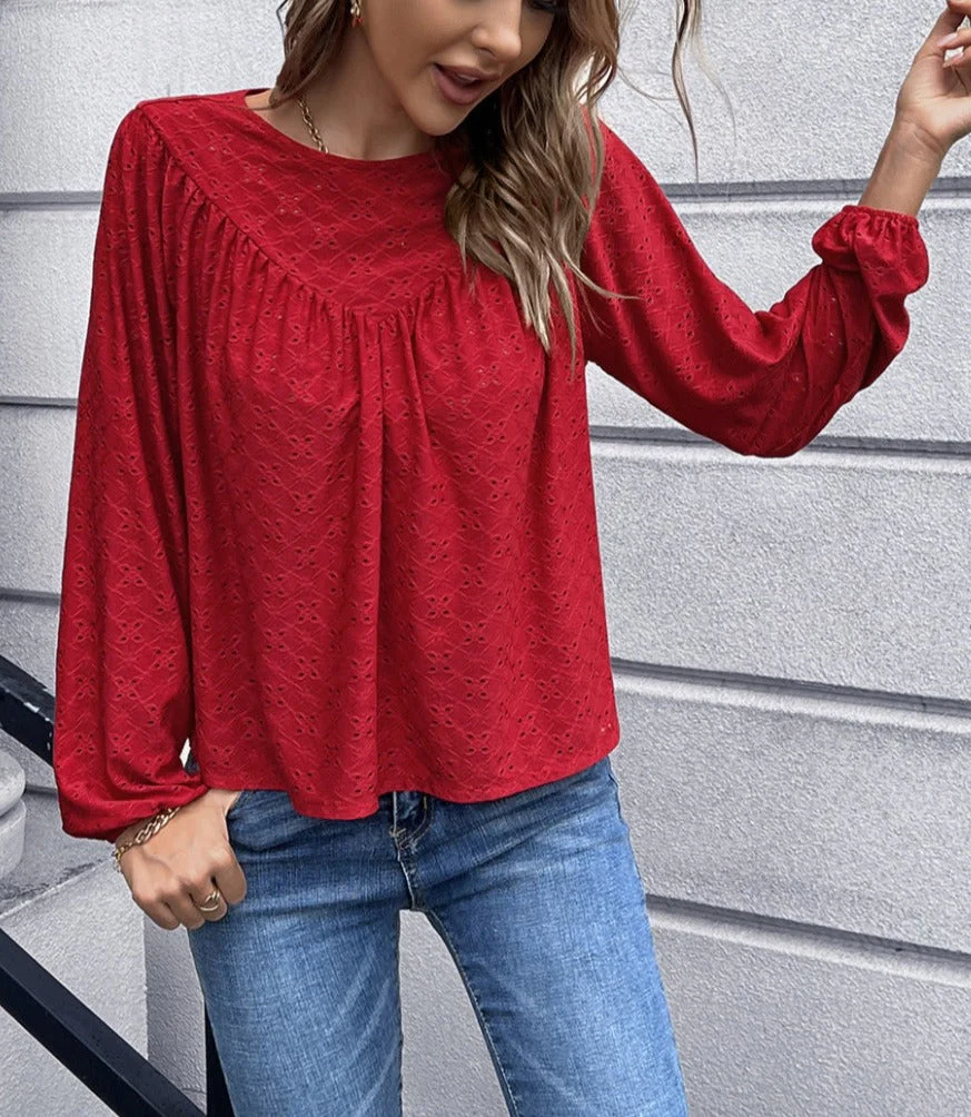 Eyelet Triangle Detail Blouse - Image 11
