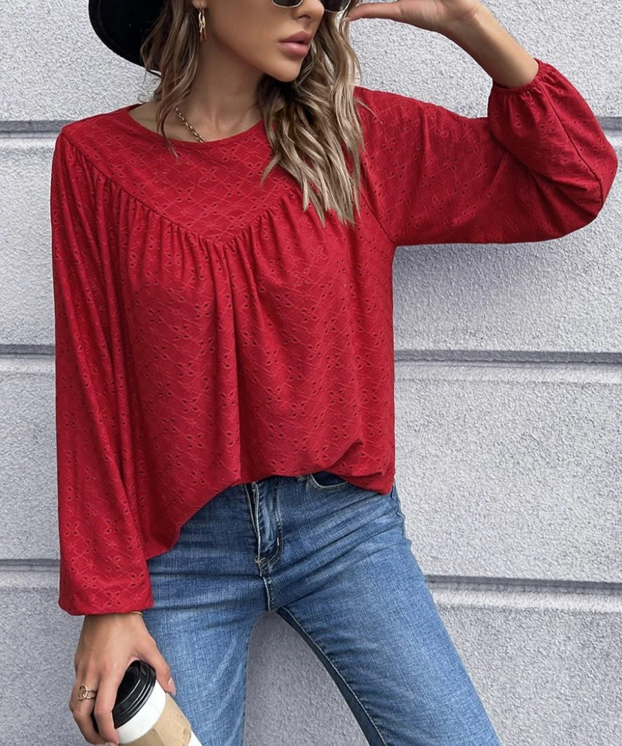 Eyelet Triangle Detail Blouse - Image 13
