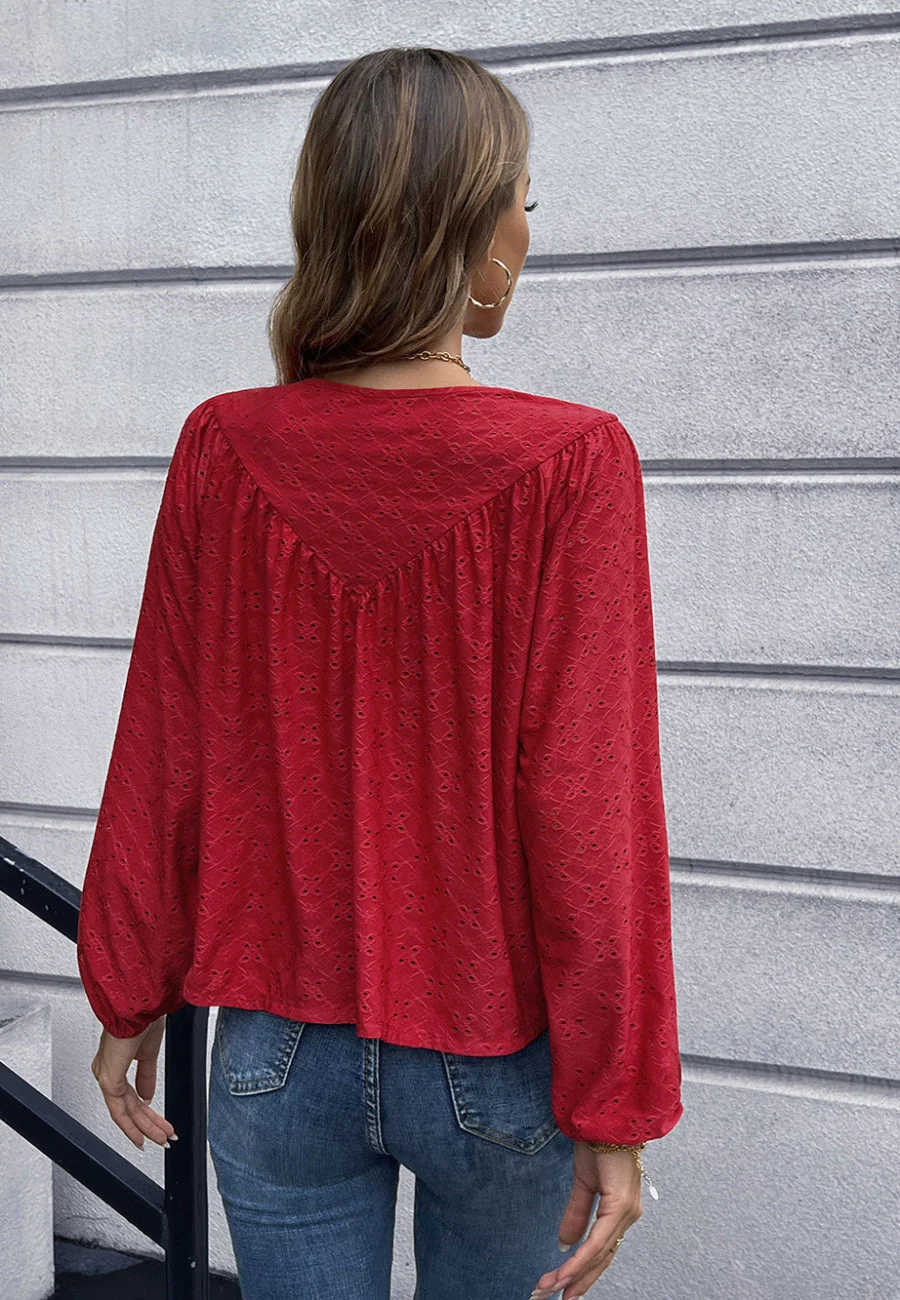 Eyelet Triangle Detail Blouse - Image 14