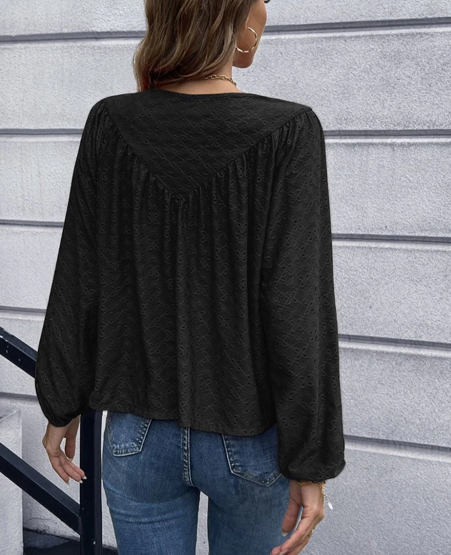 Eyelet Triangle Detail Blouse - Image 5