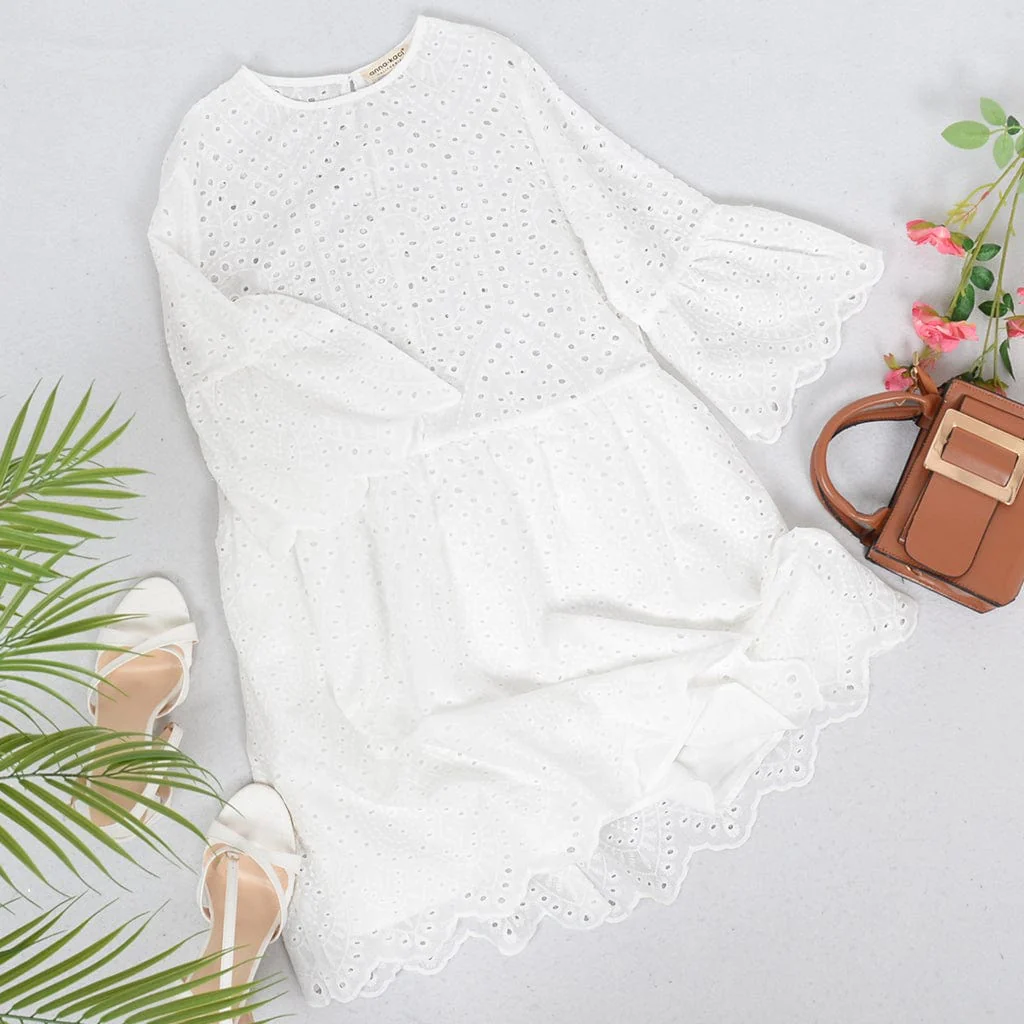 Eyelet Trumpet Sleeve Dress - Image 3