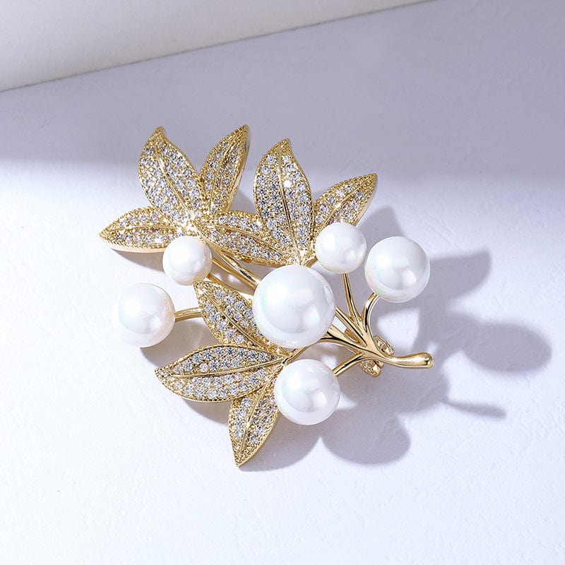 Fall Leaves Brooch with Pearls and Clear Crystals - Image 2