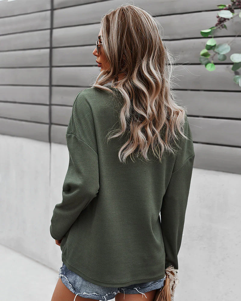 Faux Button Placket Sweater - Image 12