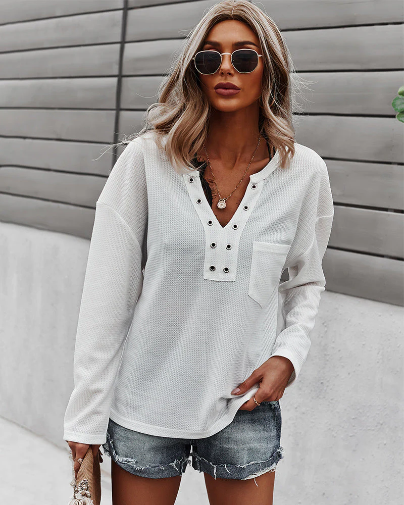 Faux Button Placket Sweater - Image 16