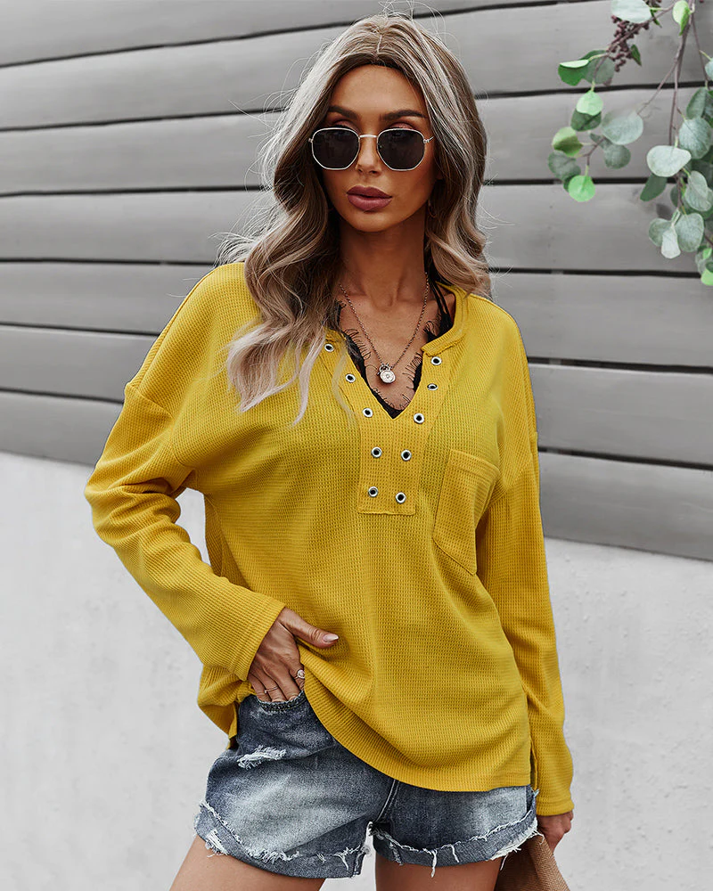 Faux Button Placket Sweater - Image 18