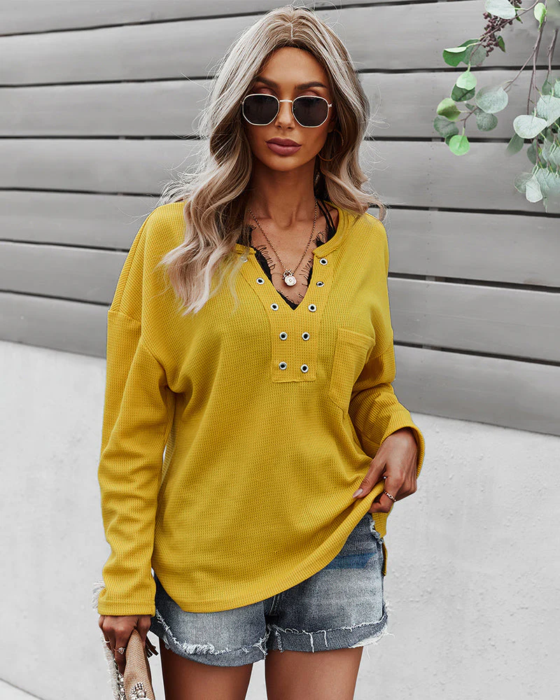 Faux Button Placket Sweater - Image 19