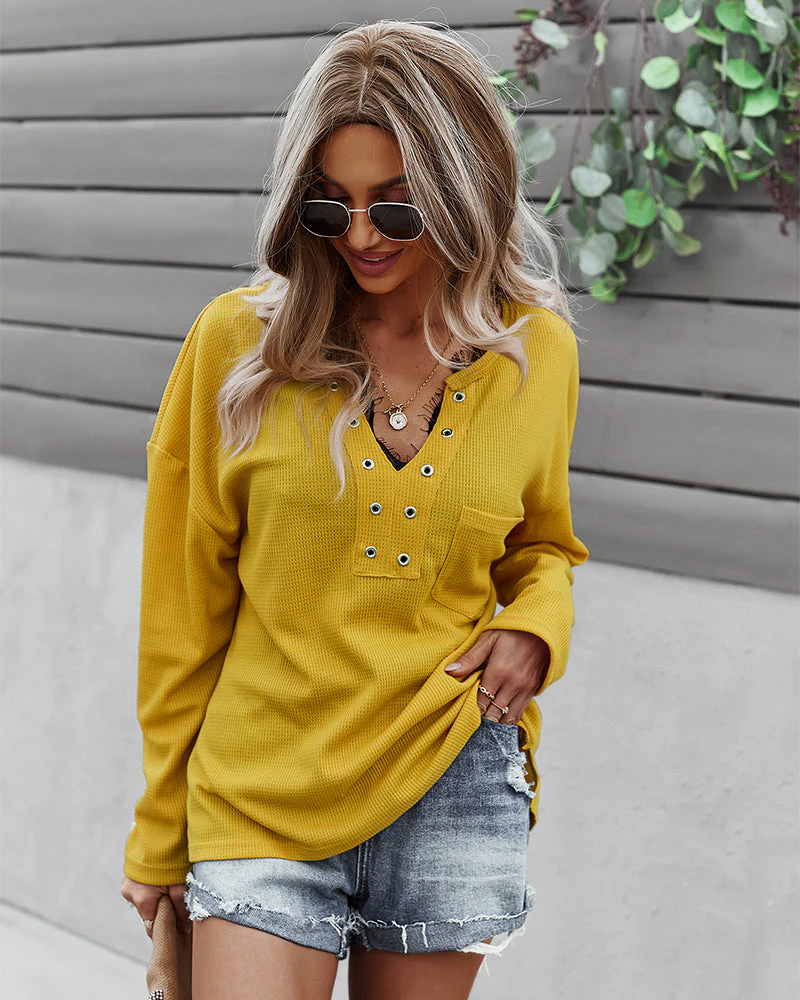 Faux Button Placket Sweater - Image 20
