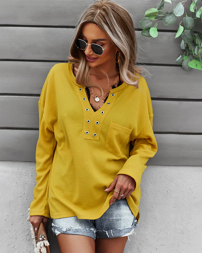 Faux Button Placket Sweater - Image 22