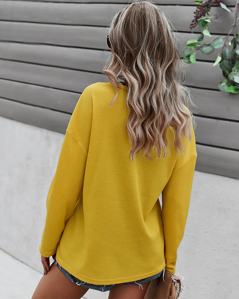 Faux Button Placket Sweater - Image 23