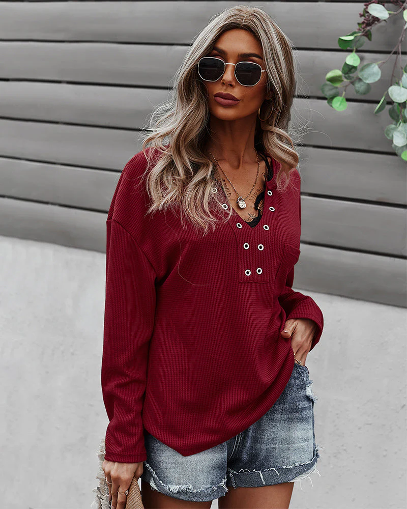 Faux Button Placket Sweater - Image 3