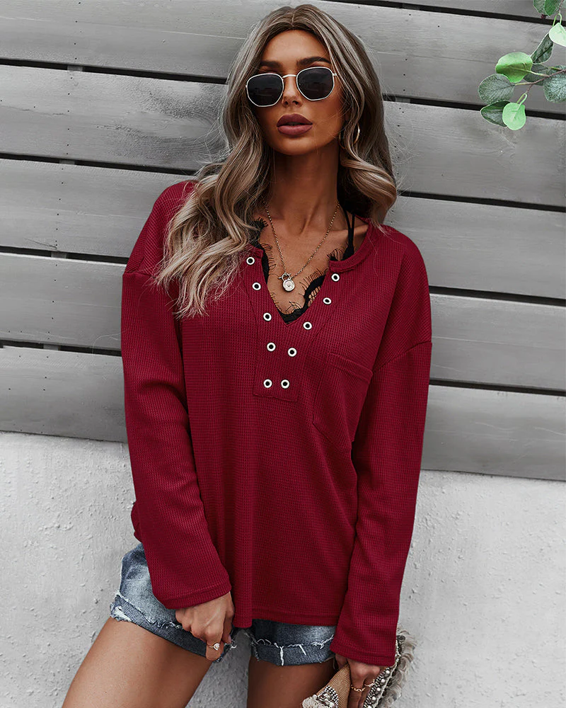 Faux Button Placket Sweater - Image 4