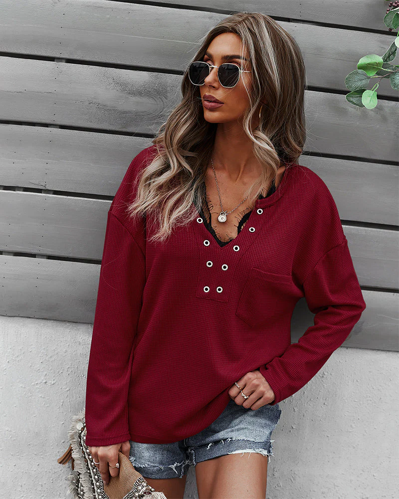 Faux Button Placket Sweater - Image 5