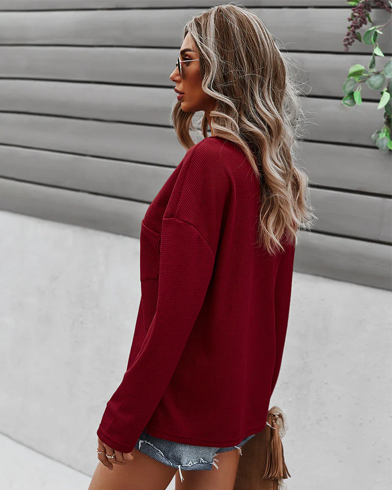 Faux Button Placket Sweater - Image 6