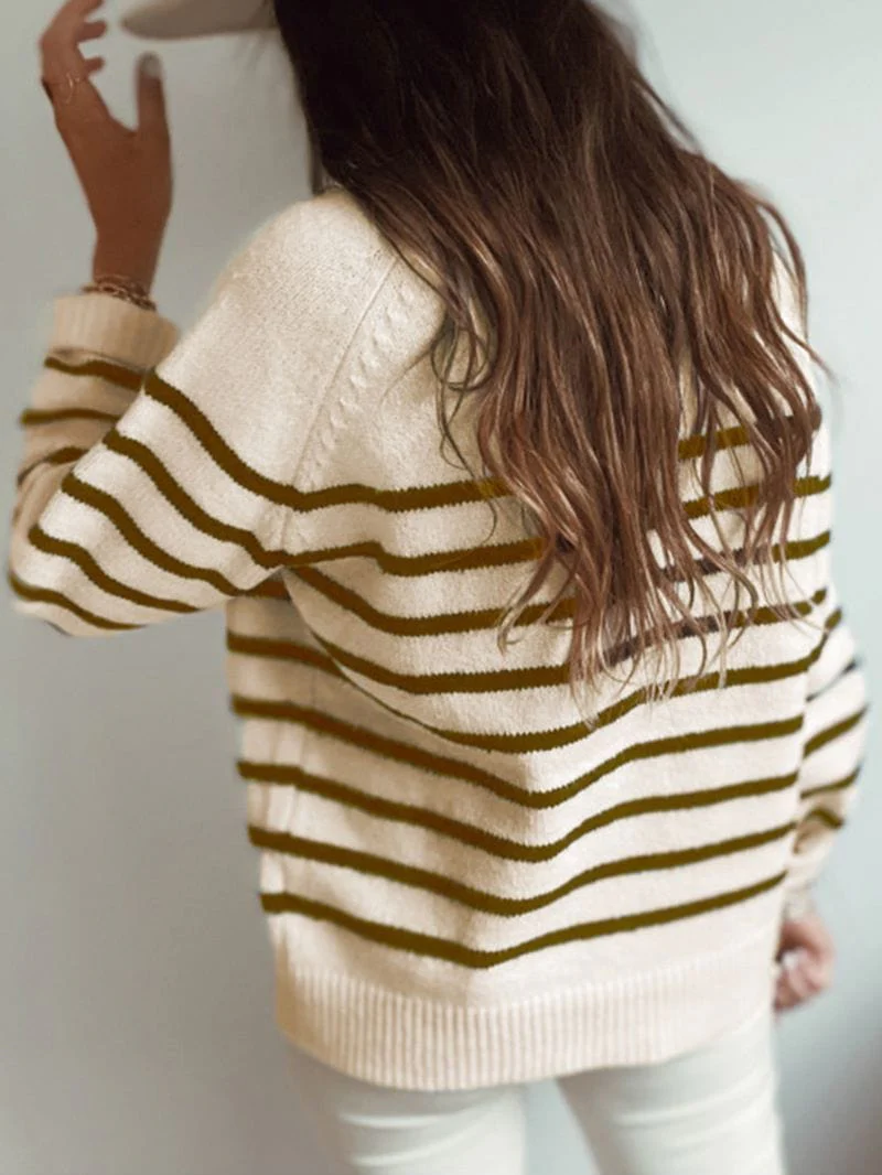 Faux Button Striped Sweater - Image 8