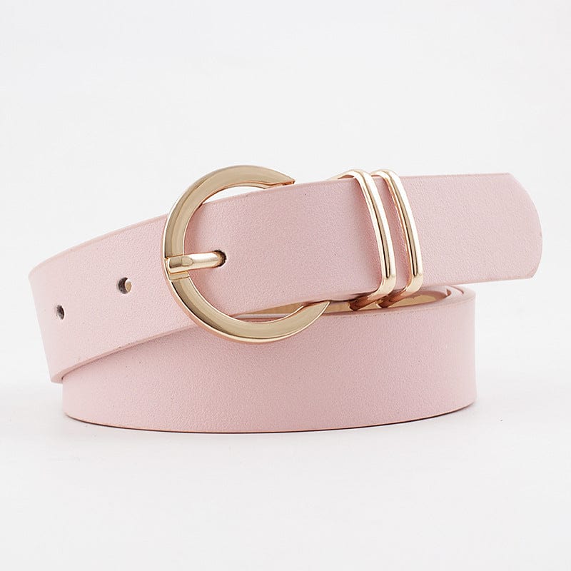 Faux Leather Belt with Classic Gold Round Buckle - Image 6