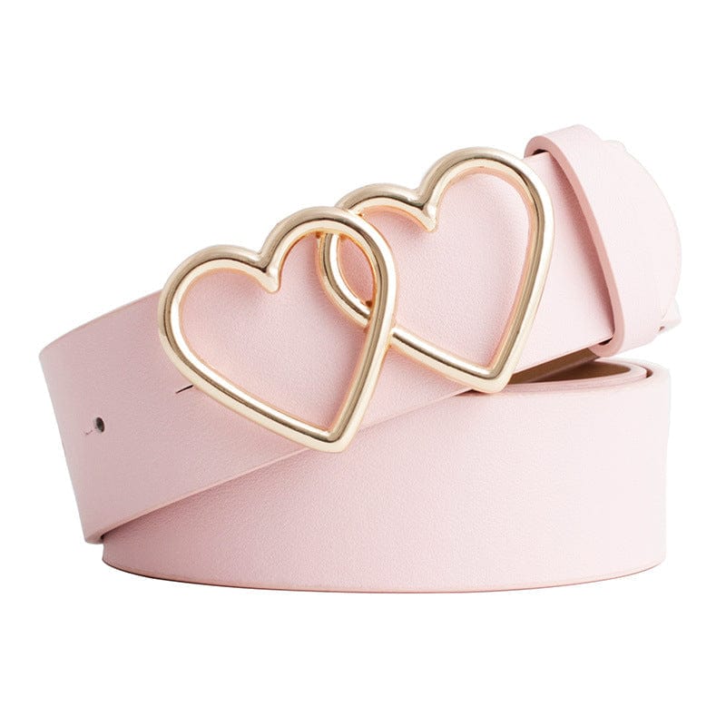 Faux Leather Belt with Double Gold Hearts Buckle - Image 4