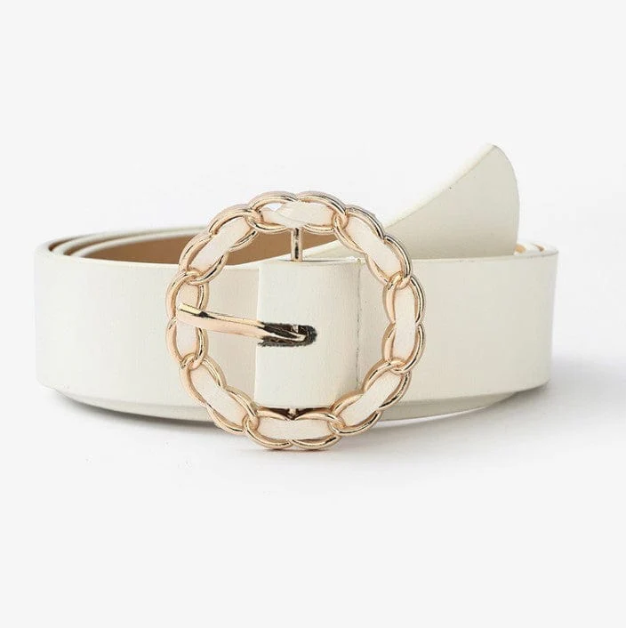 Faux Leather Belt with Round Gold Chian Buckle - Image 3