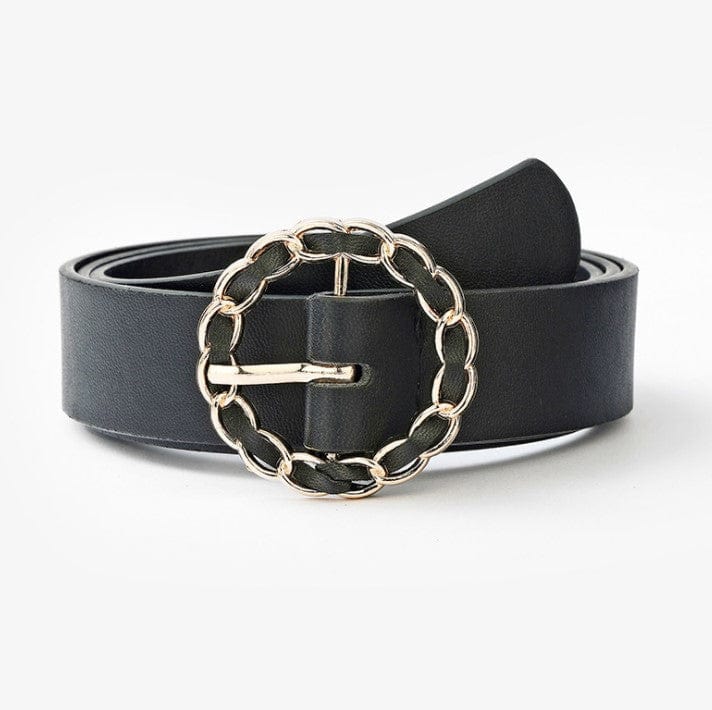 Faux Leather Belt with Round Gold Chian Buckle - Image 4