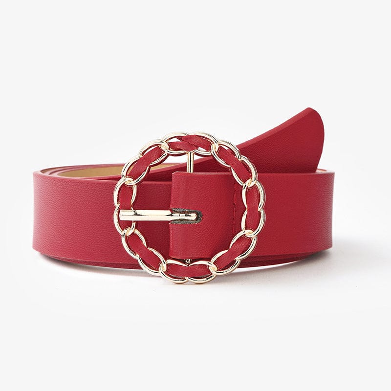 Faux Leather Belt with Round Gold Chian Buckle - Image 5