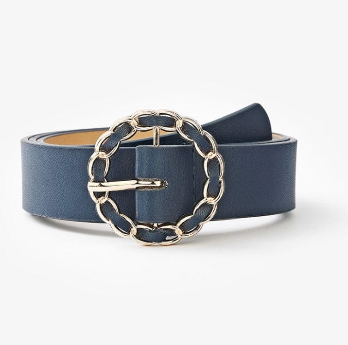 Faux Leather Belt with Round Gold Chian Buckle - Image 7