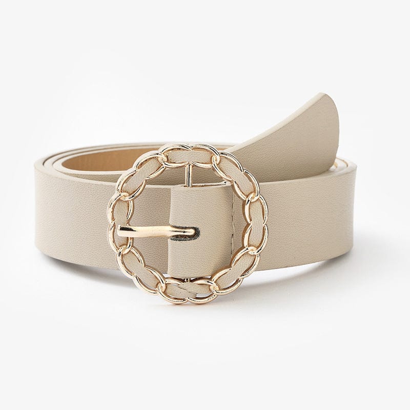 Faux Leather Belt with Round Gold Chian Buckle - Image 8