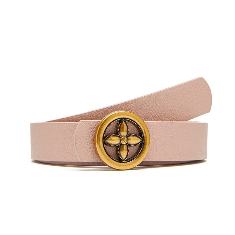 Faux Leather Belt with Round Gold Star Buckle - Image 3