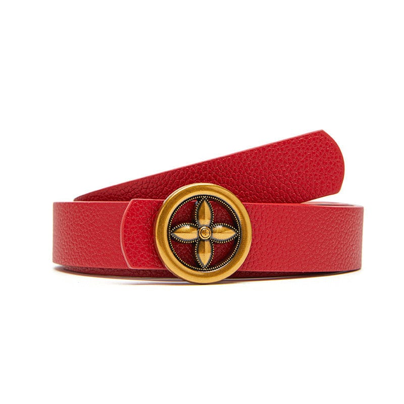 Faux Leather Belt with Round Gold Star Buckle - Image 4