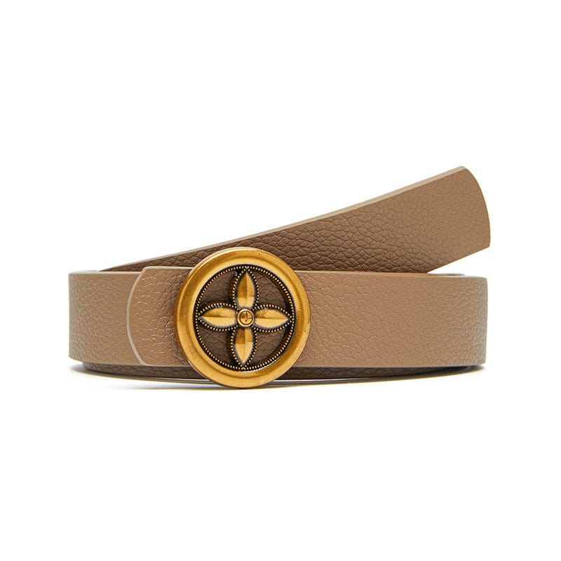 Faux Leather Belt with Round Gold Star Buckle - Image 5