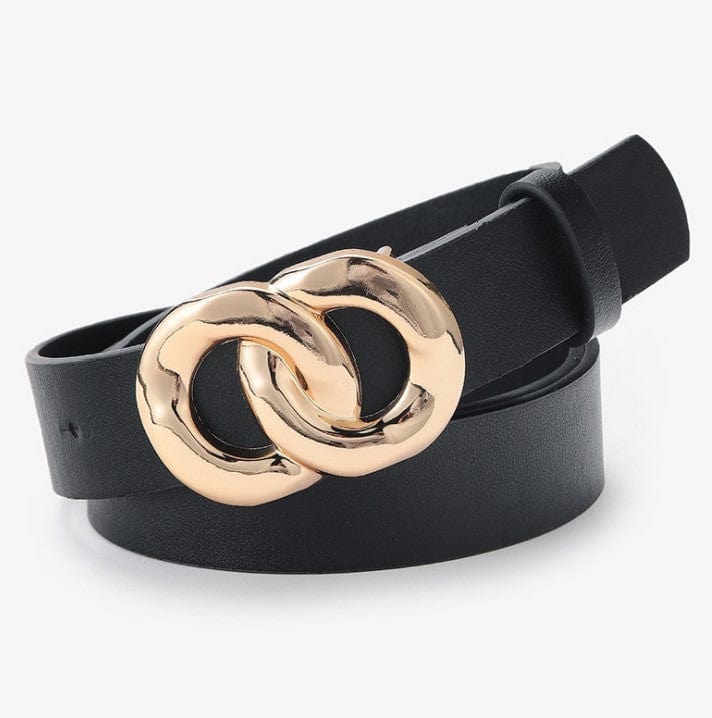 Faux Leather Belt with Stylish Round Gold Buckle - Image 3