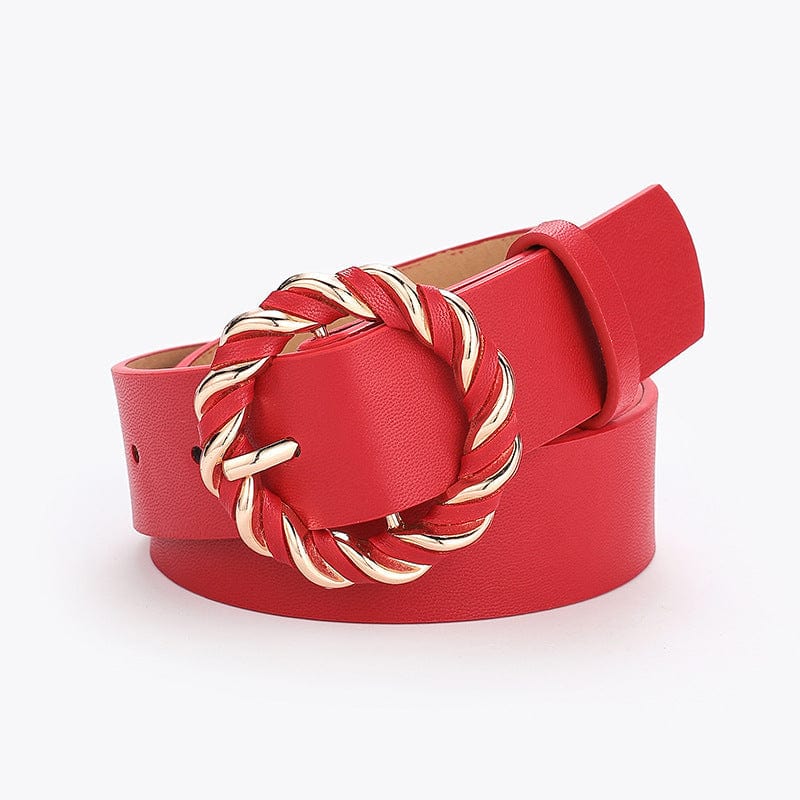 Faux Leather Belt with Twisted Wreath Buckle - Image 3