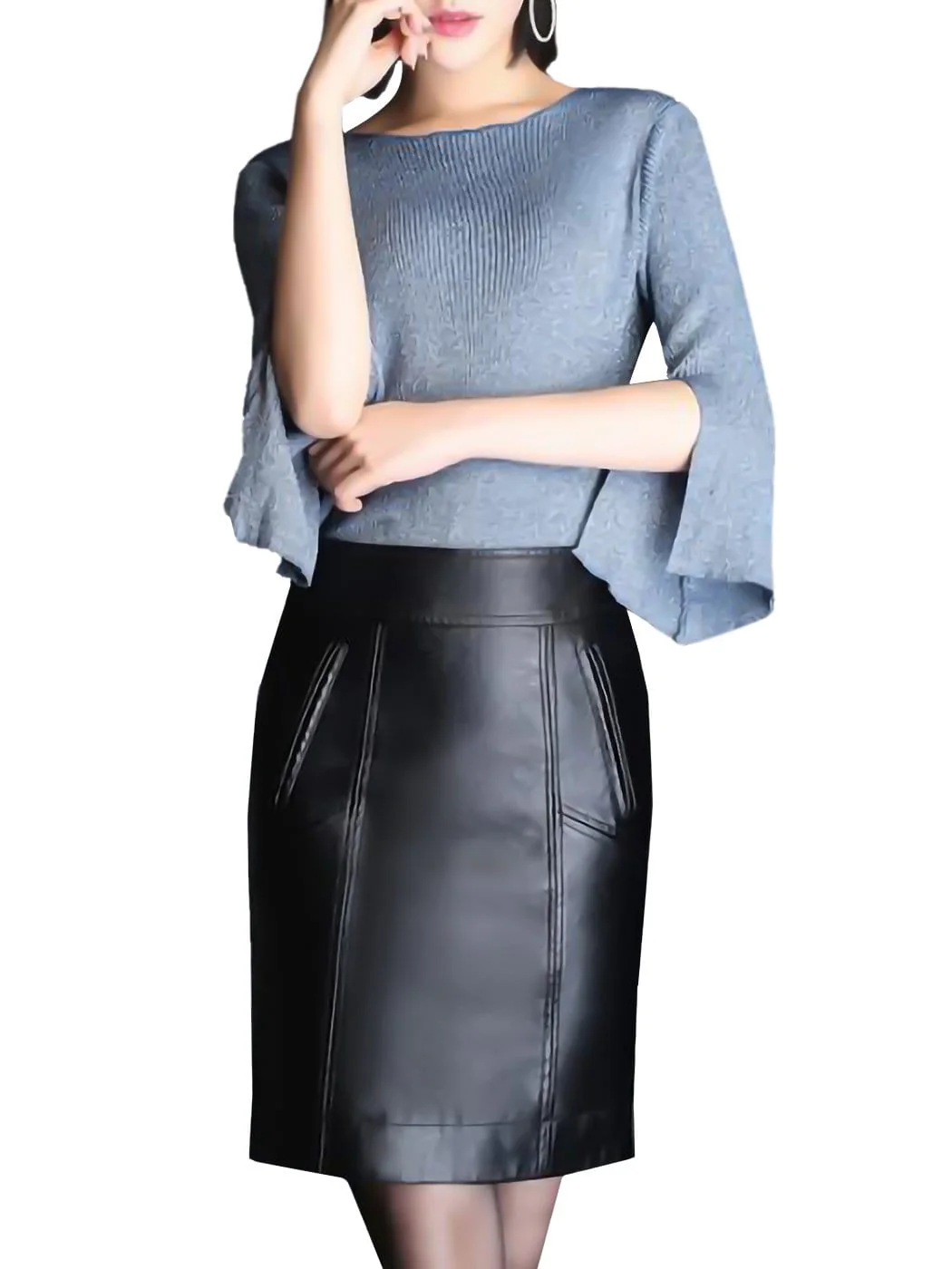 Faux Leather Black Pencil Skirt - Image 10