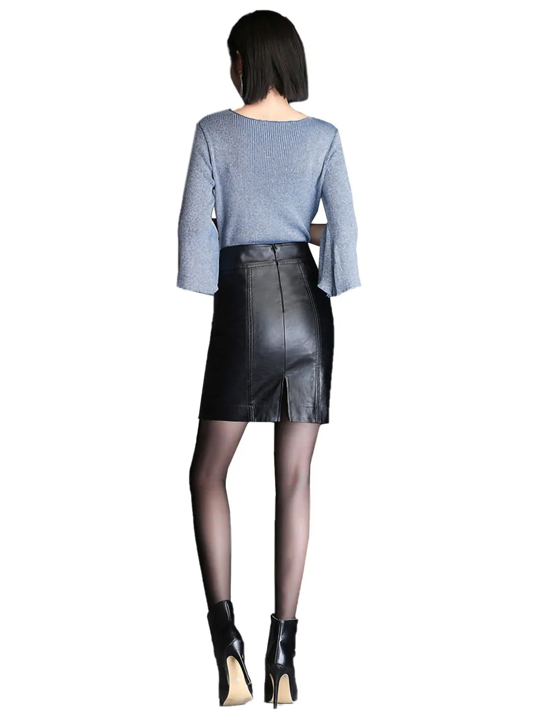 Faux Leather Black Pencil Skirt - Image 12